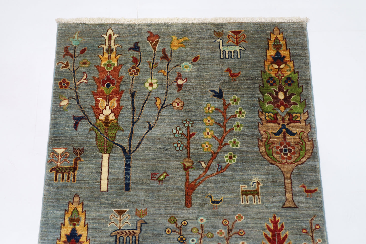 85 x 120 cm | Trees Afghan Tribal Hand Knotted Veg Dye Wool Carpet