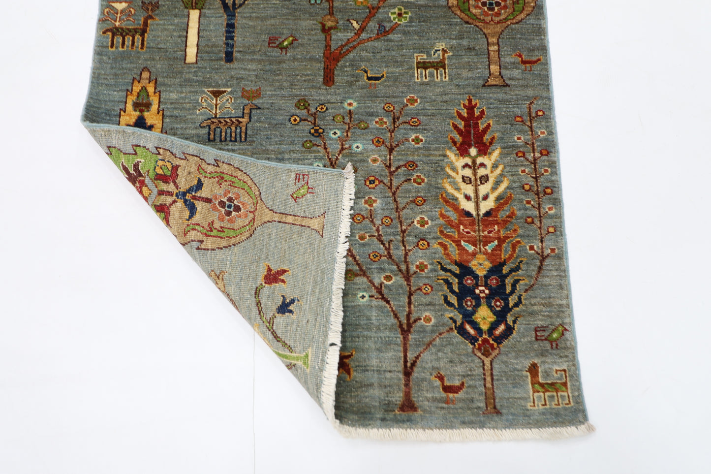 85 x 120 cm | Trees Afghan Tribal Hand Knotted Veg Dye Wool Carpet