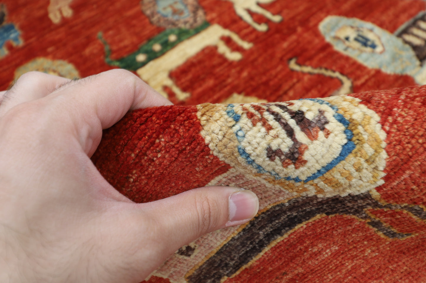 98 x 154 cm | Oriental Lion Red Area Rug Afghan Hand Knotted Veg dye Wool carpet