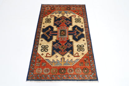 92 x 146 cm | Oriental Heriz Area Rug Afghan Hand Knotted Veg dye Wool carpet