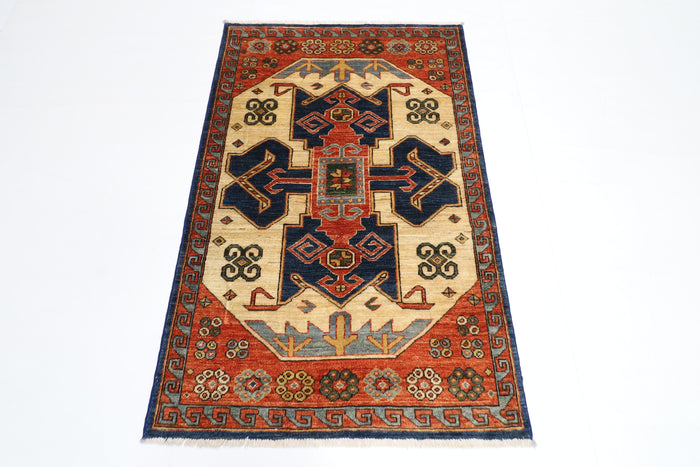 92 x 146 cm | Oriental Heriz Area Rug Afghan Hand Knotted Veg dye Wool carpet