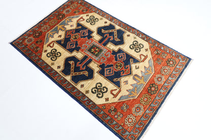 92 x 146 cm | Oriental Heriz Area Rug Afghan Hand Knotted Veg dye Wool carpet