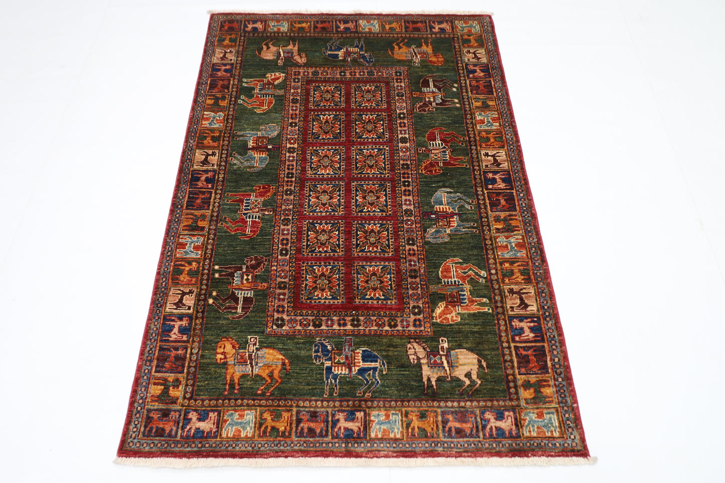 102 x 152 cm | Pazyryk Afghan Tribal Hand Knotted Veg Dye Wool Carpet