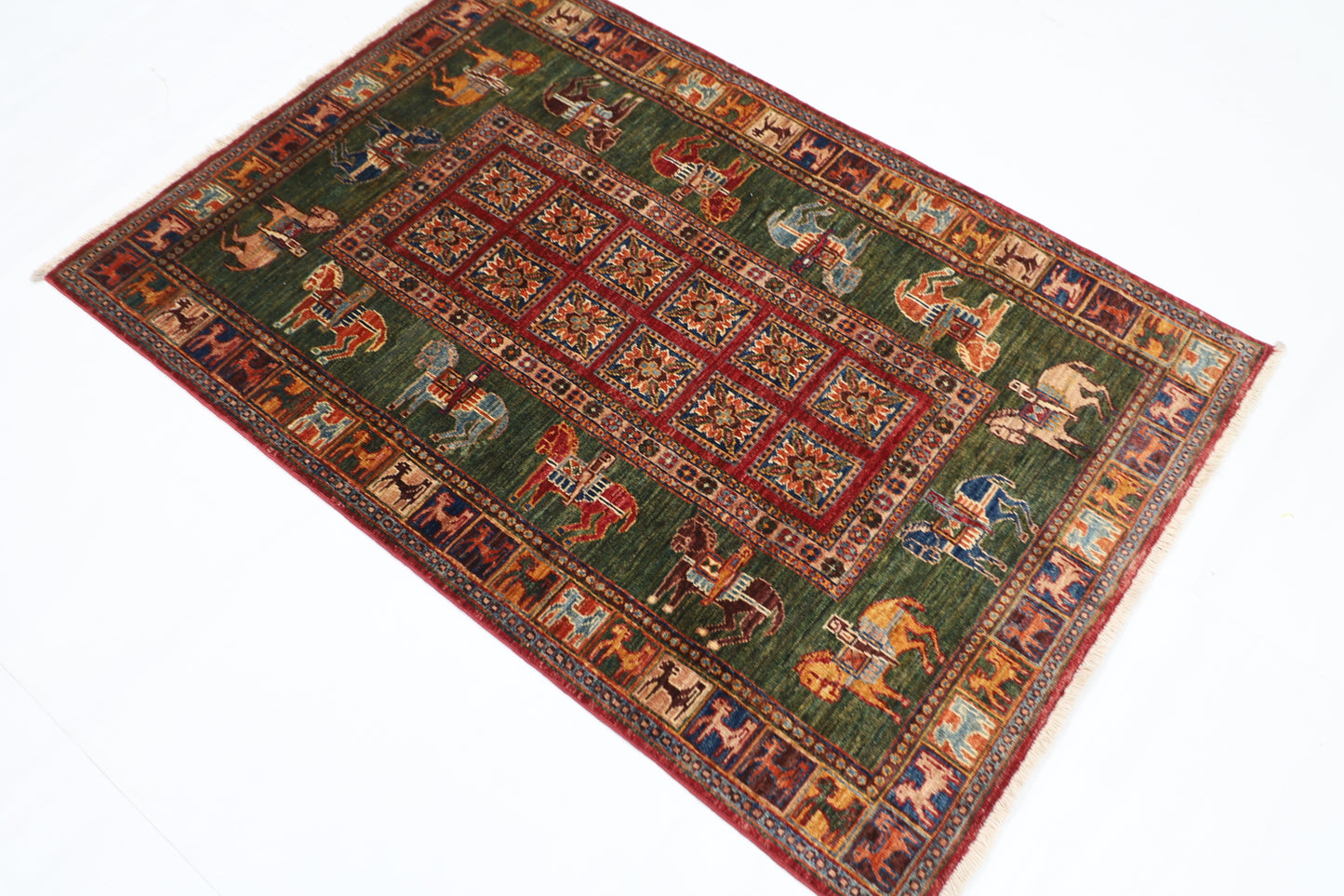 102 x 152 cm | Pazyryk Afghan Tribal Hand Knotted Veg Dye Wool Carpet