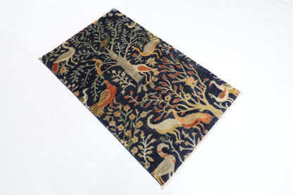 81 x 132 cm | Oriental Birds blue Accent Rug Afghan Hand Knotted Veg dye Wool carpet