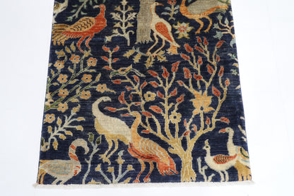 81 x 132 cm | Oriental Birds blue Accent Rug Afghan Hand Knotted Veg dye Wool carpet