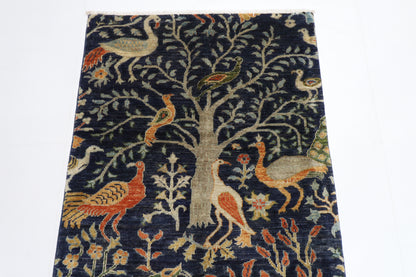 81 x 132 cm | Oriental Birds blue Accent Rug Afghan Hand Knotted Veg dye Wool carpet