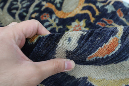 81 x 132 cm | Oriental Birds blue Accent Rug Afghan Hand Knotted Veg dye Wool carpet
