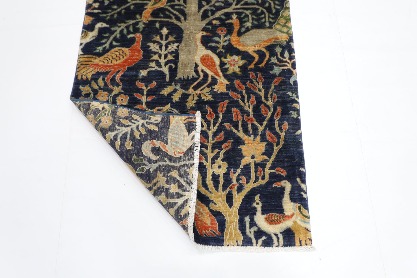 81 x 132 cm | Oriental Birds blue Accent Rug Afghan Hand Knotted Veg dye Wool carpet