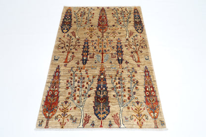 100 x 148 cm | Oriental Tree of life Area Rug Afghan Hand Knotted Veg dye Wool carpet