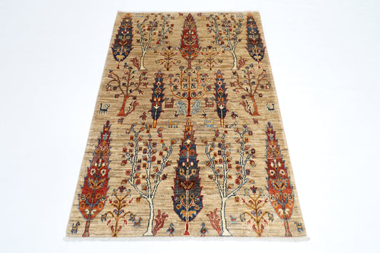 100 x 148 cm | Oriental Tree of life Area Rug Afghan Hand Knotted Veg dye Wool carpet
