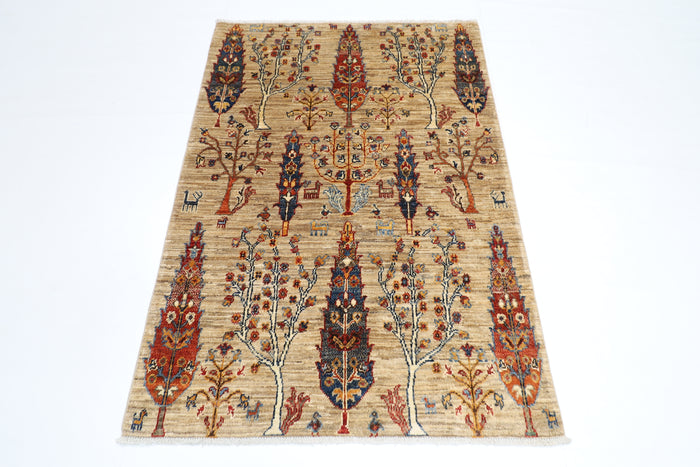 100 x 148 cm | Oriental Tree of life Area Rug Afghan Hand Knotted Veg dye Wool carpet