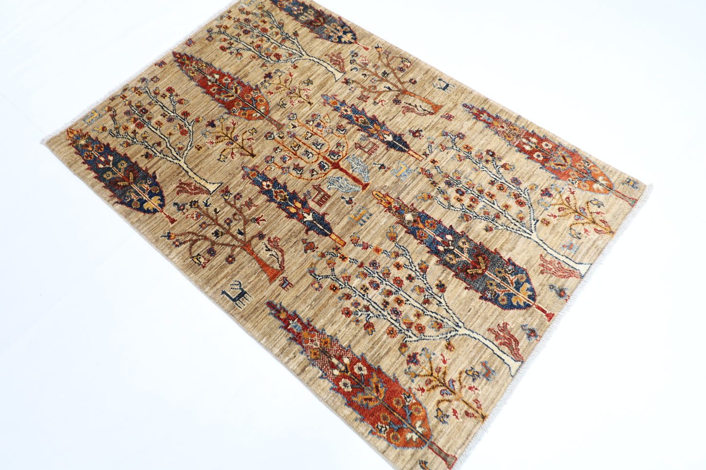100 x 148 cm | Oriental Tree of life Area Rug Afghan Hand Knotted Veg dye Wool carpet
