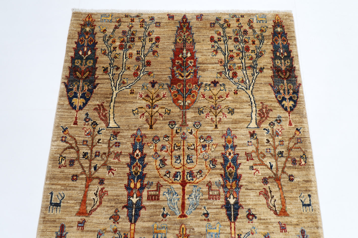 100 x 148 cm | Oriental Tree of life Area Rug Afghan Hand Knotted Veg dye Wool carpet