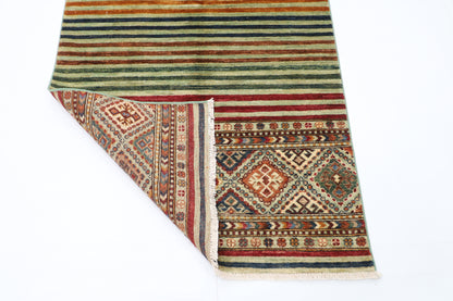 100 x 160 cm | Striped Afghan Tribal Hand Knotted Veg Dye Wool Carpet