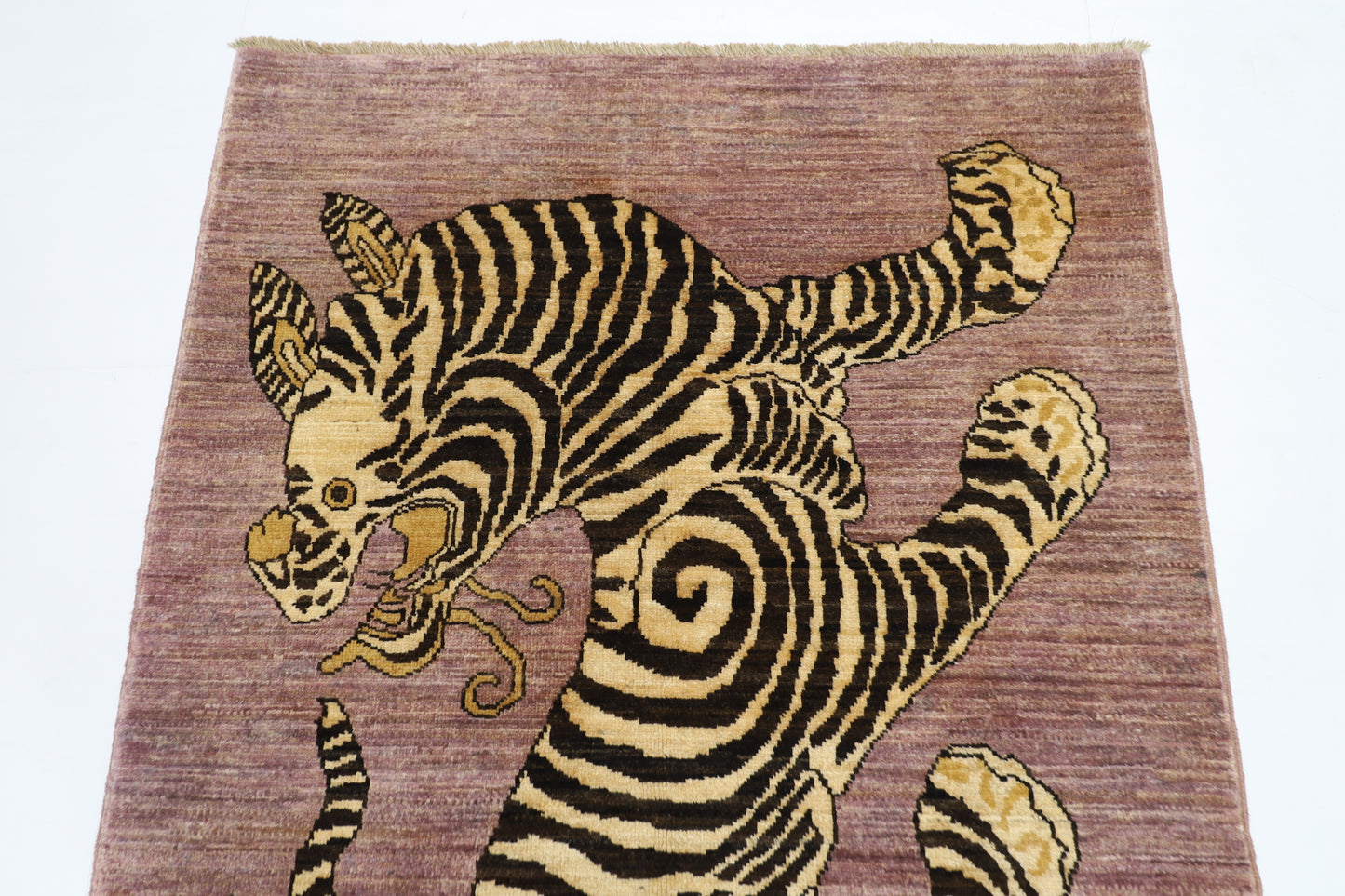 106 x 153 cm | Oriental Tiger Pink Area Rug Afghan Hand Knotted Veg dye Wool carpet