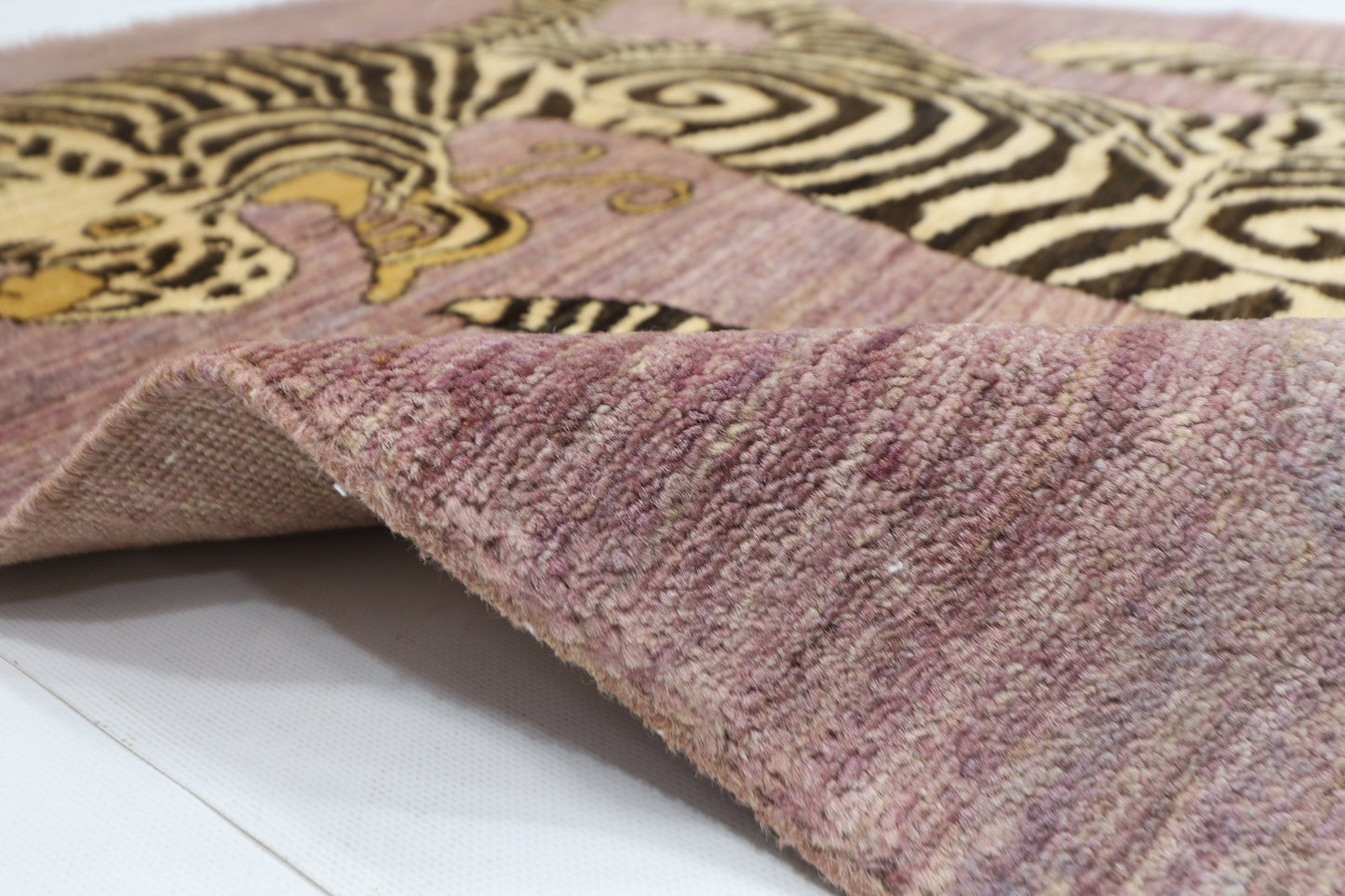 106 x 153 cm | Oriental Tiger Pink Area Rug Afghan Hand Knotted Veg dye Wool carpet