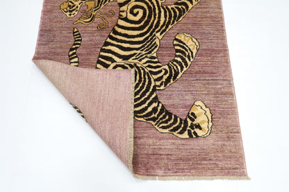 106 x 153 cm | Oriental Tiger Pink Area Rug Afghan Hand Knotted Veg dye Wool carpet