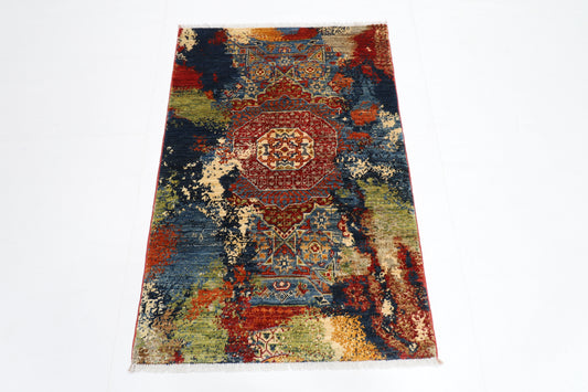 82 x 122 cm | Oriental Abstract mamluk Area Rug Afghan Hand Knotted Veg dye Wool carpet