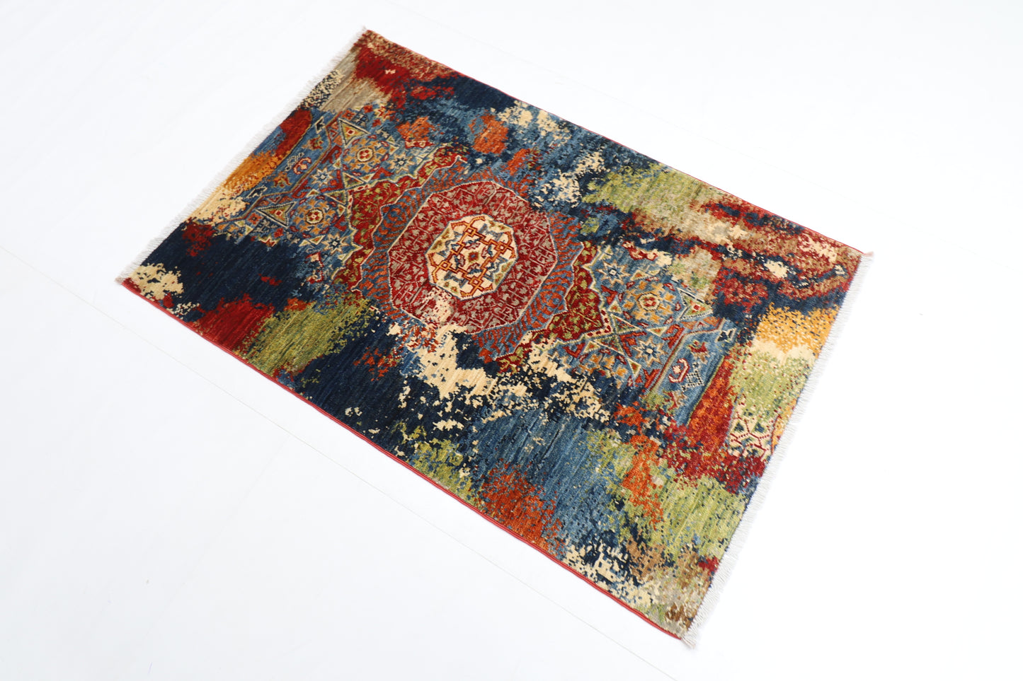 82 x 122 cm | Oriental Abstract mamluk Area Rug Afghan Hand Knotted Veg dye Wool carpet