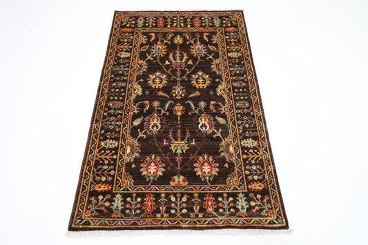 99 x 156 cm | Sultani Brown Afghan Tribal Hand Knotted Veg Dye Wool Carpet