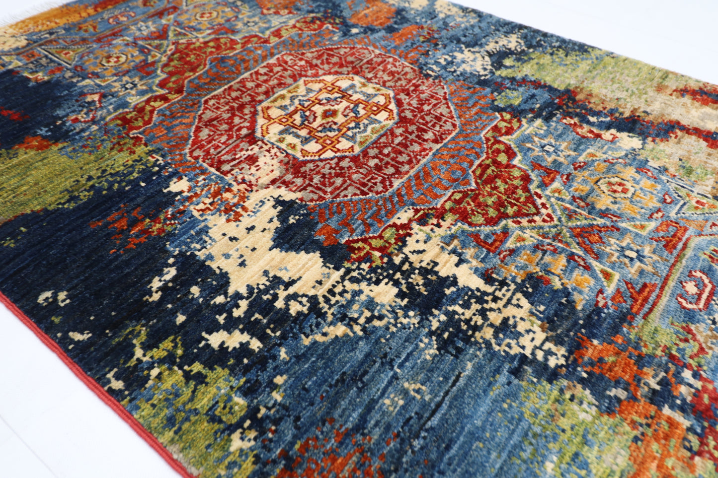 82 x 122 cm | Oriental Abstract mamluk Area Rug Afghan Hand Knotted Veg dye Wool carpet