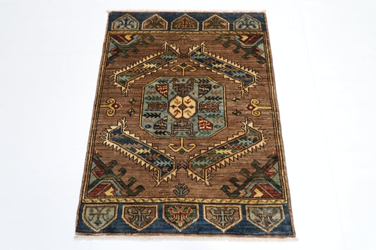 89 x 119 cm | Oriental heriz Gray Rug Afghan Hand Knotted Veg dye Wool carpet