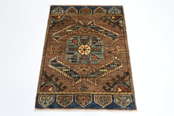89 x 119 cm | Oriental heriz Gray Rug Afghan Hand Knotted Veg dye Wool carpet