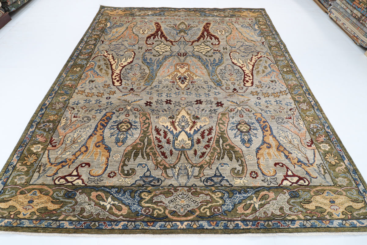 247 x 299 cm | Kawros Gray Design Hand Knotted Wool Afghan Carpet
