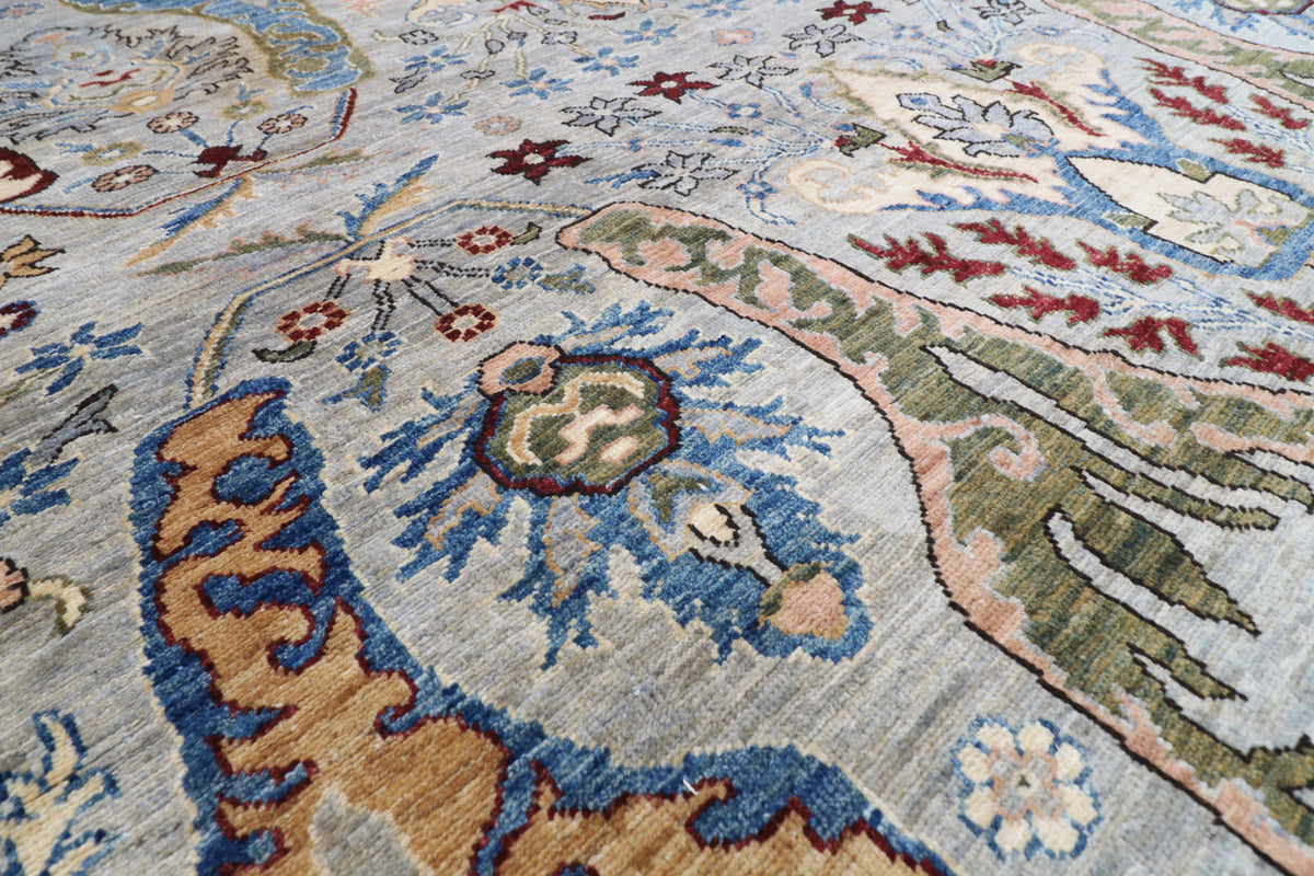 247 x 299 cm | Kawros Gray Design Hand Knotted Wool Afghan Carpet
