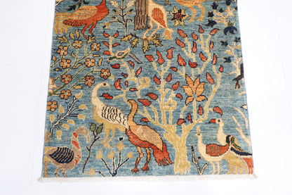81 x 125 cm | Oriental Birds Blue Rug Afghan Hand Knotted Veg dye Wool carpet