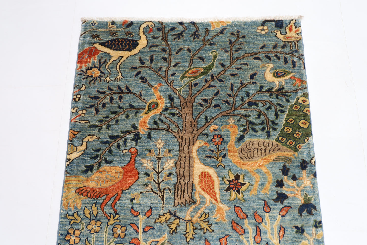 81 x 125 cm | Oriental Birds Blue Rug Afghan Hand Knotted Veg dye Wool carpet