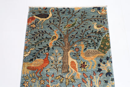 81 x 125 cm | Oriental Birds Blue Rug Afghan Hand Knotted Veg dye Wool carpet