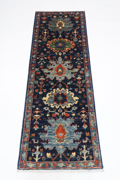 63 x 176 cm | Navy Afghan Tribal Hand Knotted Veg Dye Wool Carpet