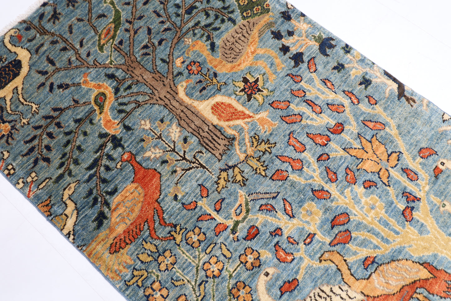 81 x 125 cm | Oriental Birds Blue Rug Afghan Hand Knotted Veg dye Wool carpet