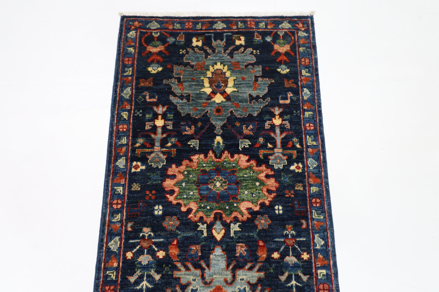 63 x 176 cm | Navy Afghan Tribal Hand Knotted Veg Dye Wool Carpet