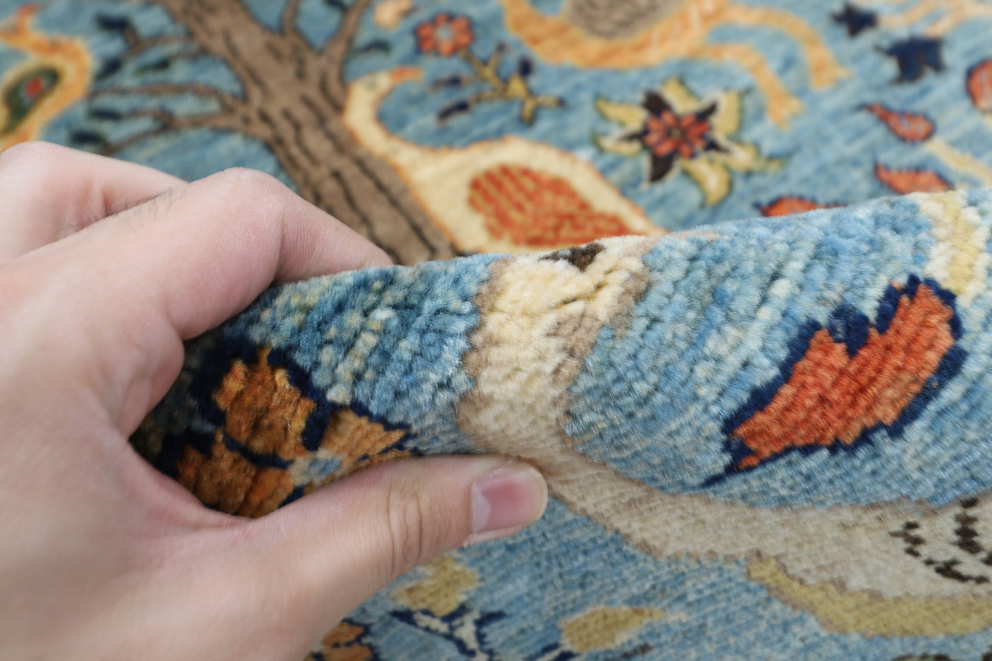 81 x 125 cm | Oriental Birds Blue Rug Afghan Hand Knotted Veg dye Wool carpet