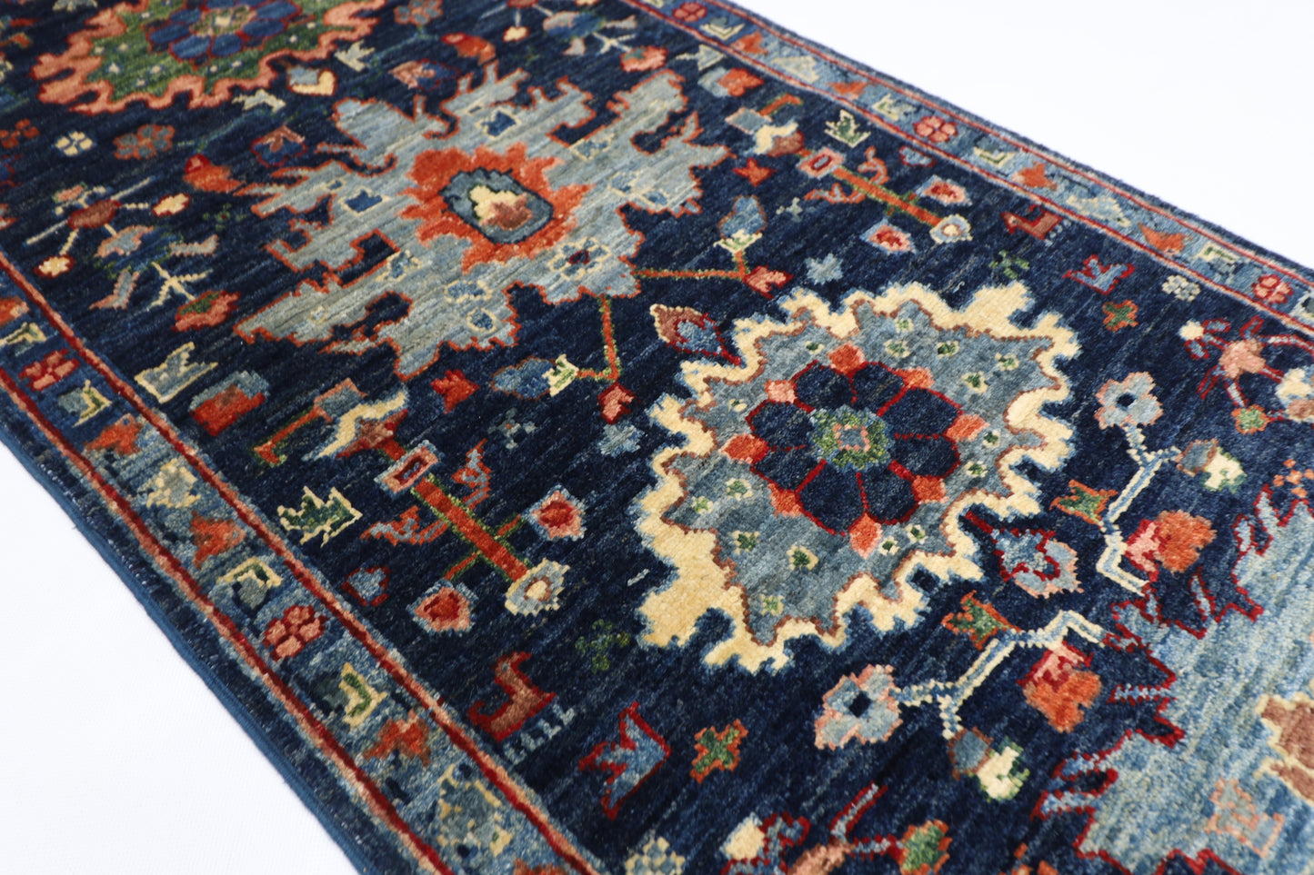 63 x 176 cm | Navy Afghan Tribal Hand Knotted Veg Dye Wool Carpet