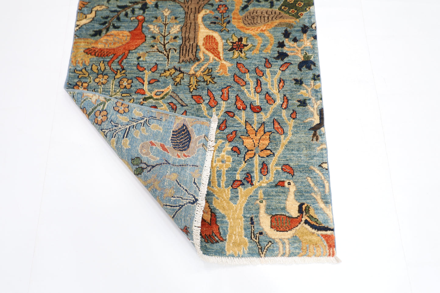 81 x 125 cm | Oriental Birds Blue Rug Afghan Hand Knotted Veg dye Wool carpet