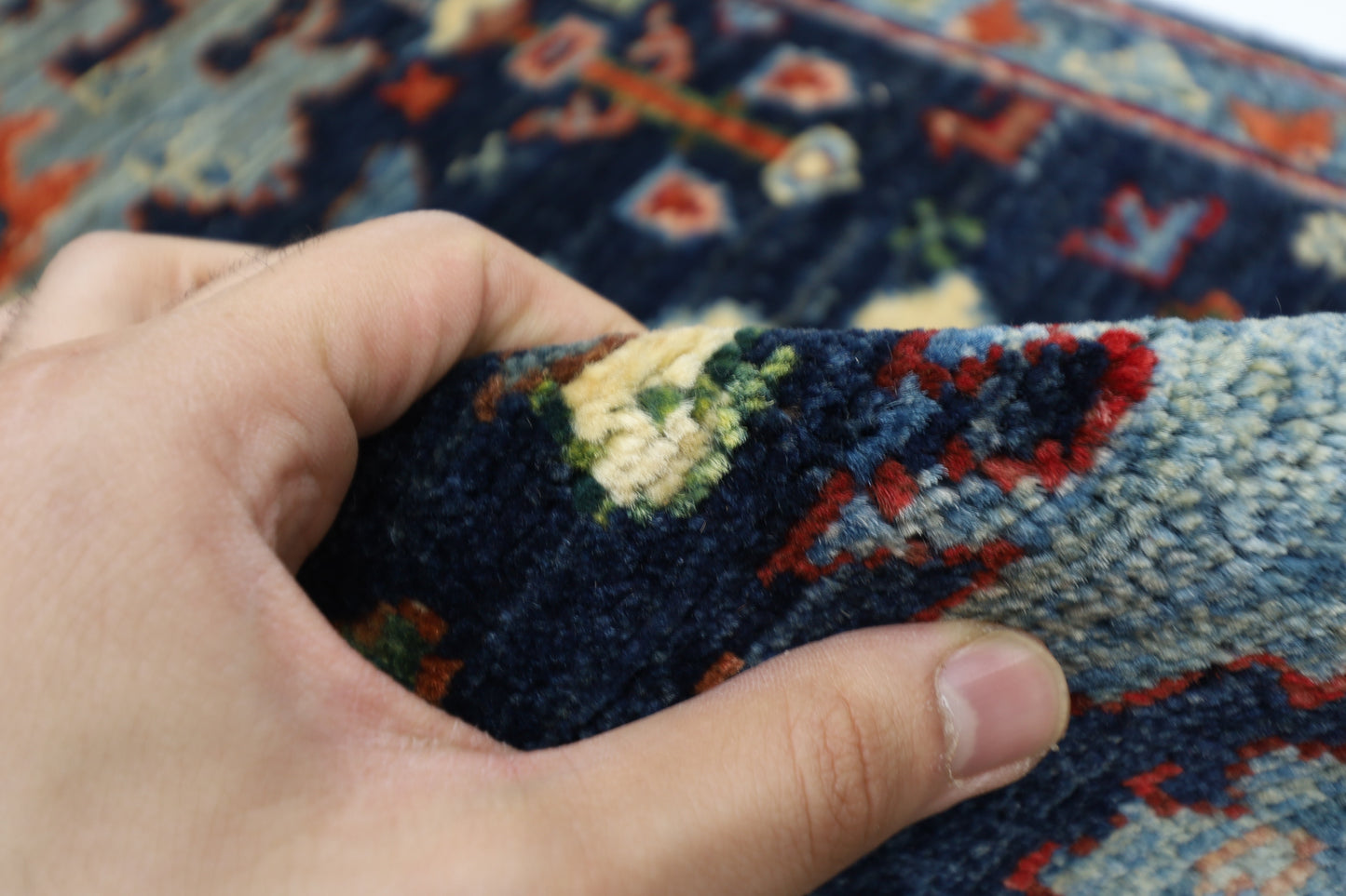 63 x 176 cm | Navy Afghan Tribal Hand Knotted Veg Dye Wool Carpet