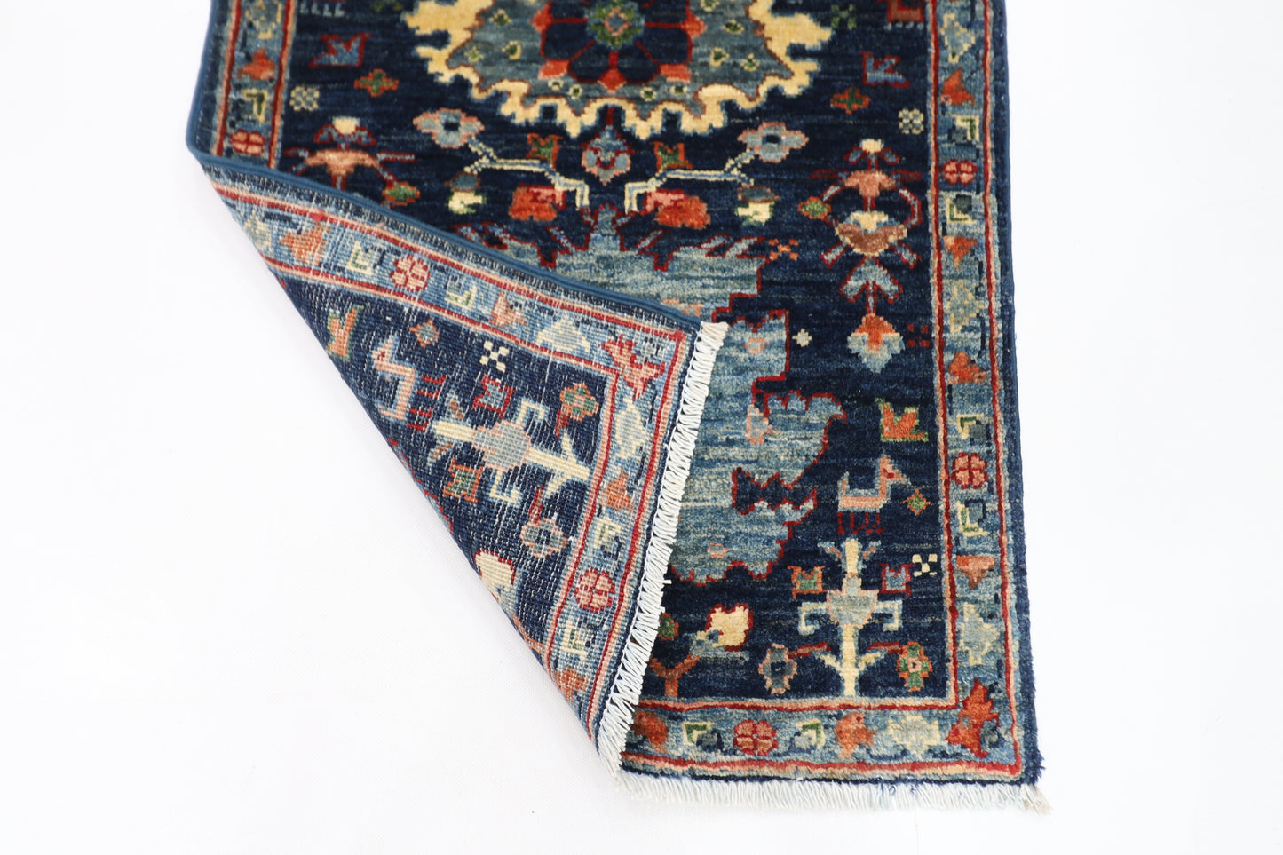 63 x 176 cm | Navy Afghan Tribal Hand Knotted Veg Dye Wool Carpet