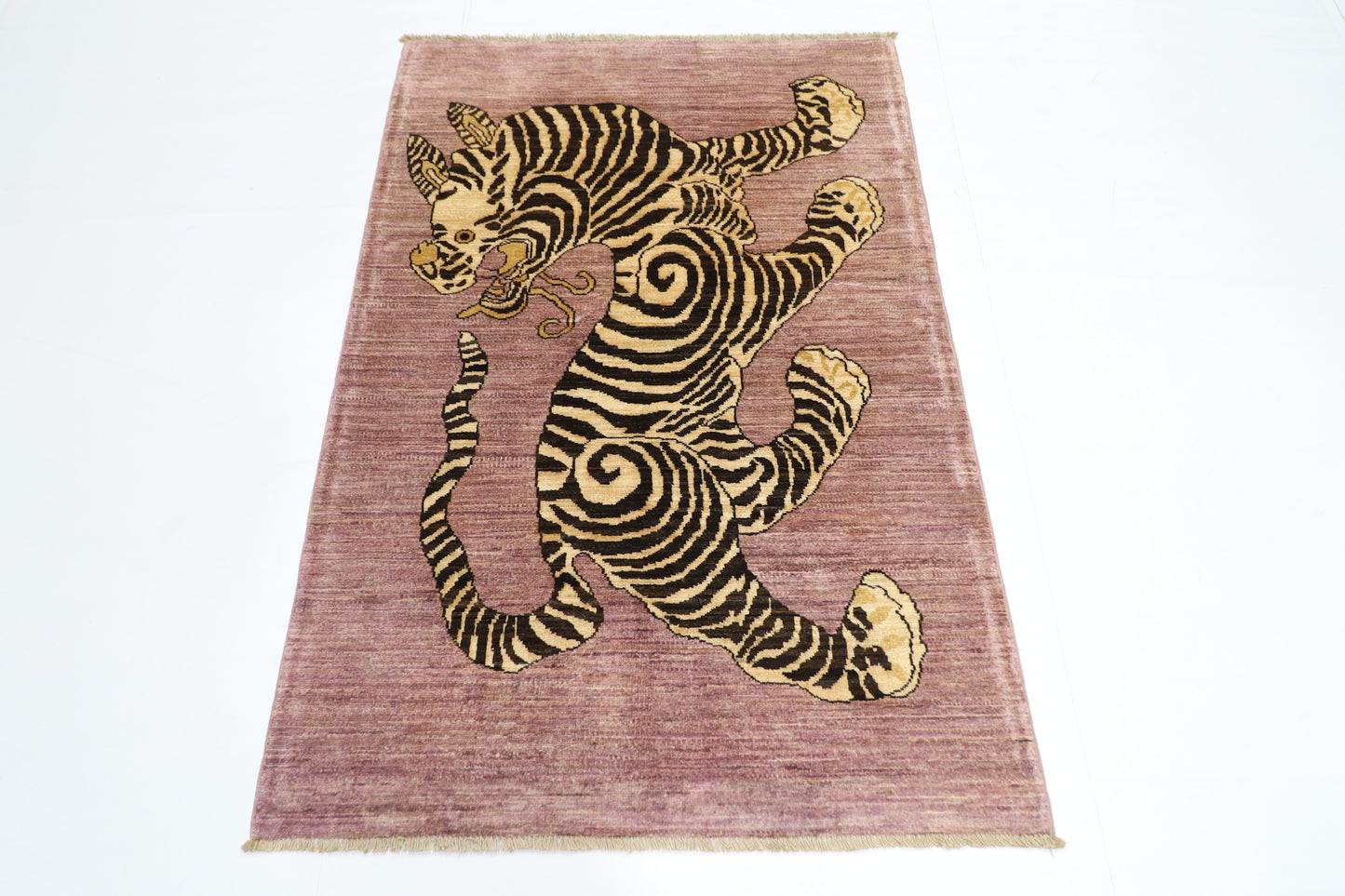 103 x 152 cm | Tiger Pink Area Rug Afghan Hand Knotted Veg dye Wool carpet