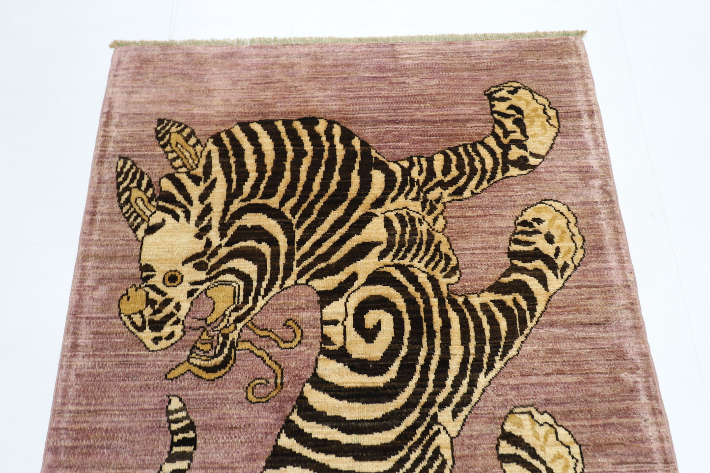 103 x 152 cm | Tiger Pink Area Rug Afghan Hand Knotted Veg dye Wool carpet
