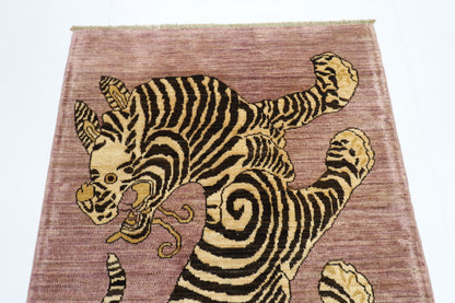 103 x 152 cm | Tiger Pink Area Rug Afghan Hand Knotted Veg dye Wool carpet