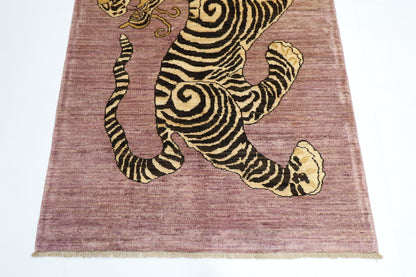 103 x 152 cm | Tiger Pink Area Rug Afghan Hand Knotted Veg dye Wool carpet