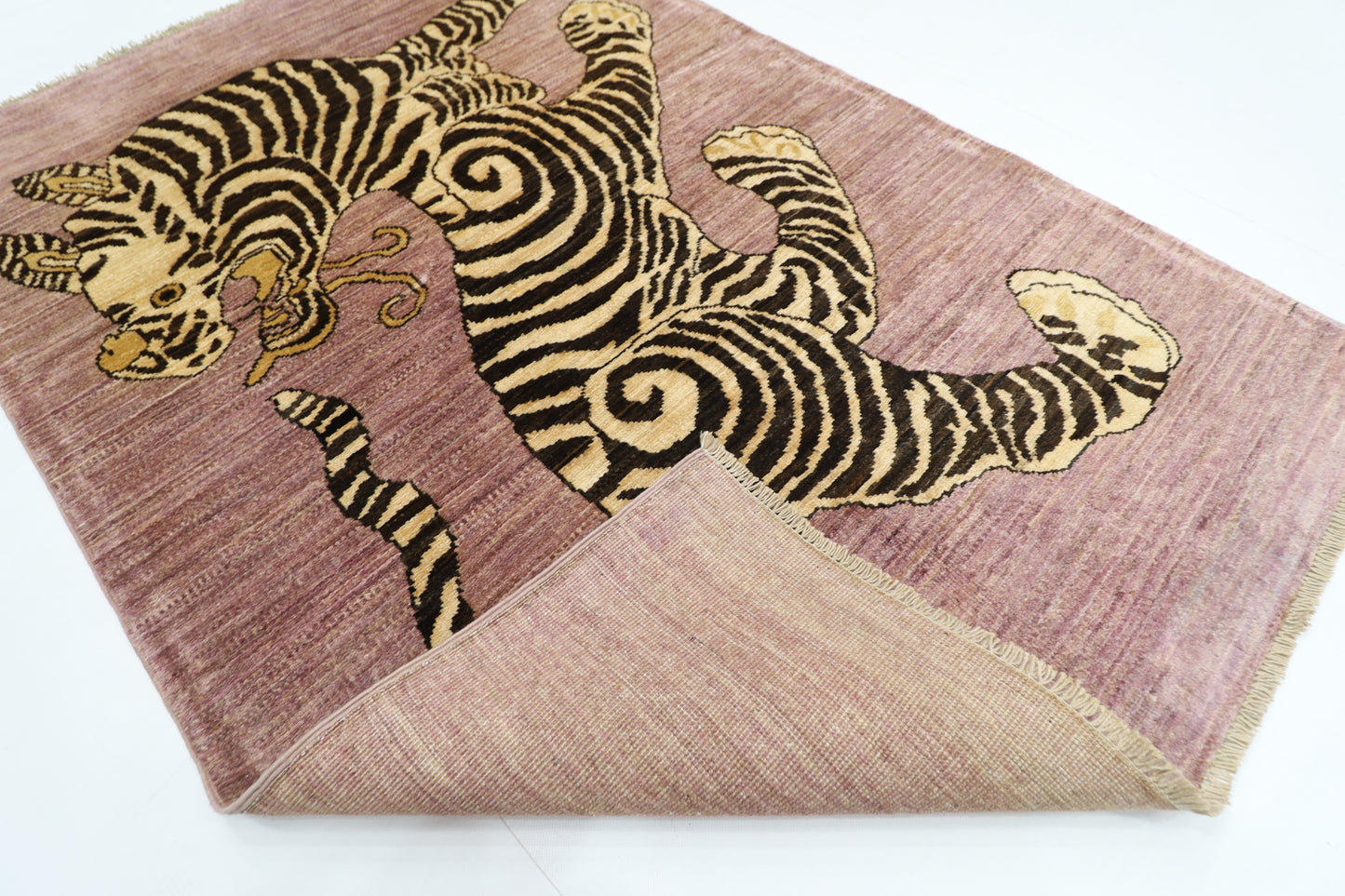 103 x 152 cm | Tiger Pink Area Rug Afghan Hand Knotted Veg dye Wool carpet