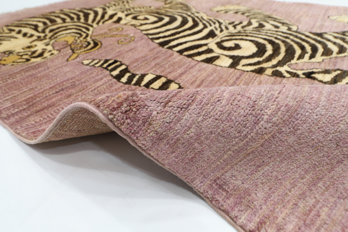 103 x 152 cm | Tiger Pink Area Rug Afghan Hand Knotted Veg dye Wool carpet