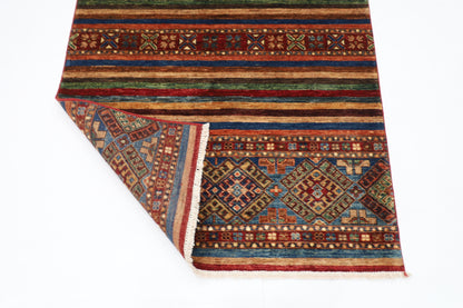 110 x 154 cm | Striped Afghan Tribal Hand Knotted Veg Dye Wool Carpet