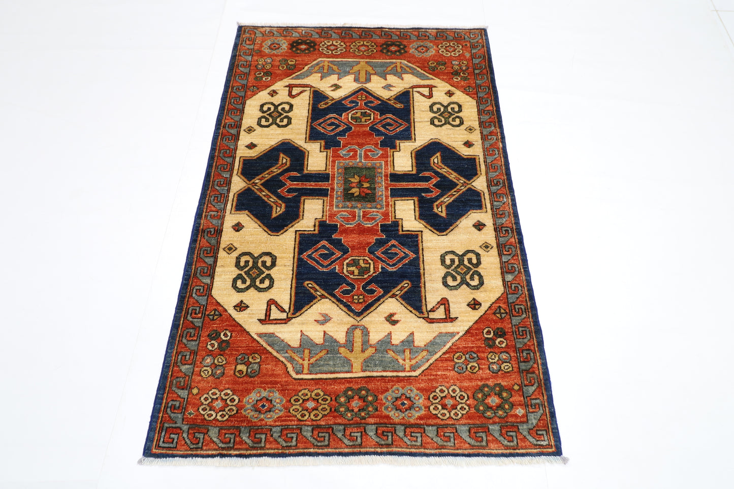 93 x 148 cm | Oriental Heriz Area Rug Afghan Hand Knotted Veg dye Wool carpet