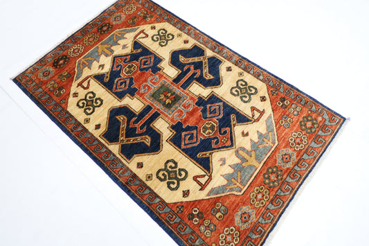 93 x 148 cm | Oriental Heriz Area Rug Afghan Hand Knotted Veg dye Wool carpet